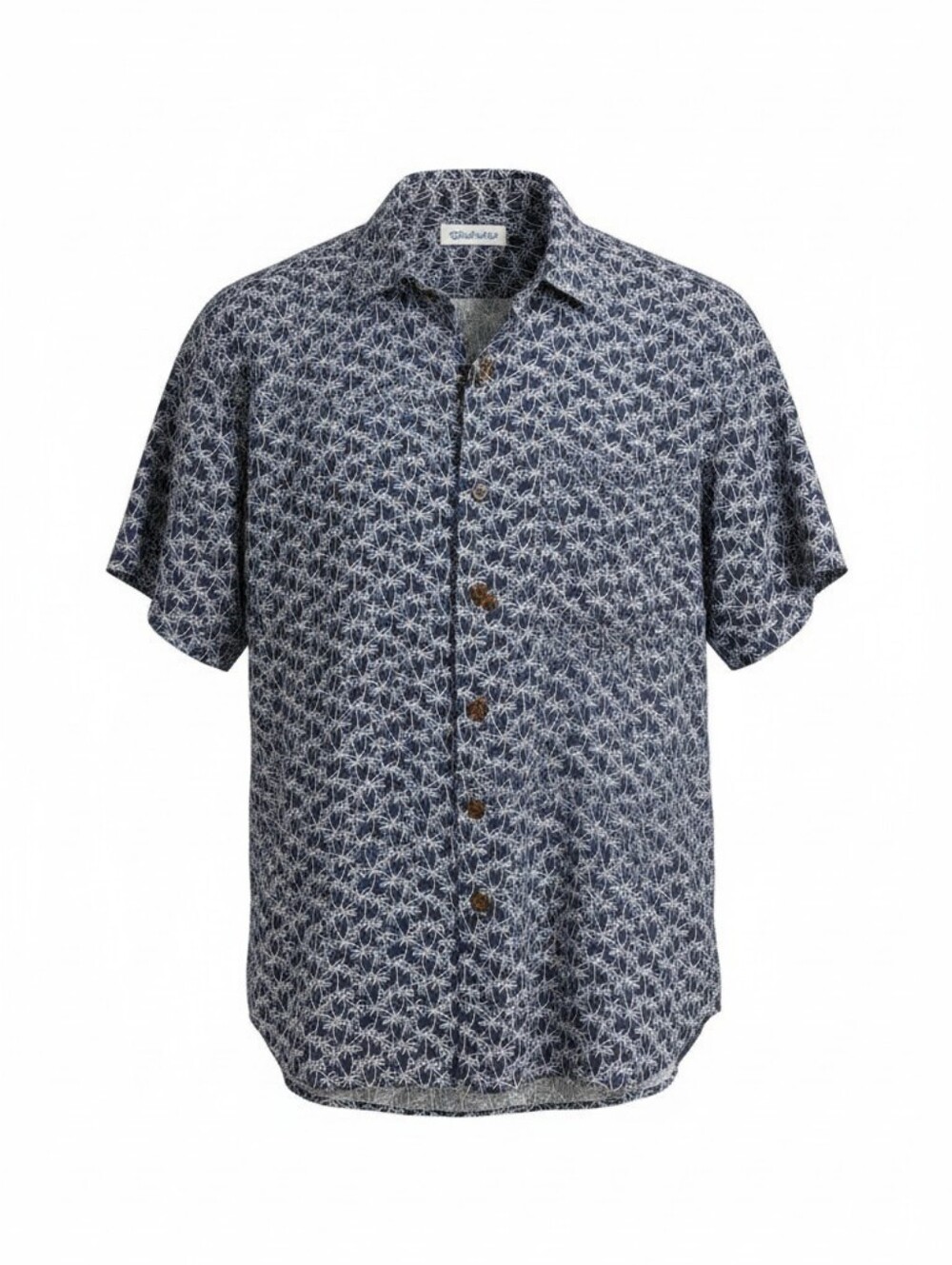 Caribbean Men's Large Hawaiian Shirt Navy Blue Palm Tree Print Button Front